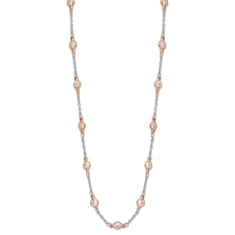 Sterling Silver Cheryl M Rhodium-Plated And Rose Gold-Plated Accent Brilliant-Cut Cz 41 Station 36 Inch Necklace