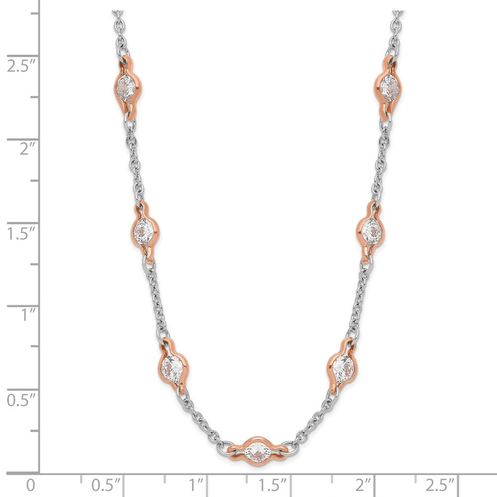 Sterling Silver Cheryl M Rhodium-Plated And Rose Gold-Plated Accent Brilliant-Cut Cz 41 Station 36 Inch Necklace