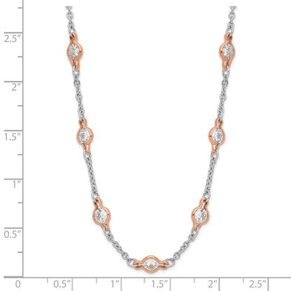 Sterling Silver Cheryl M Rhodium-Plated And Rose Gold-Plated Accent Brilliant-Cut Cz 41 Station 36 Inch Necklace