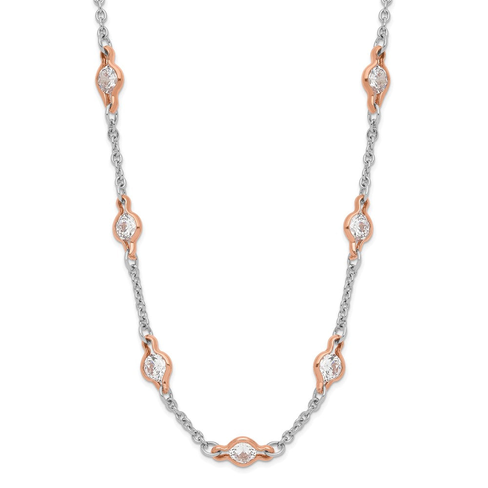 Sterling Silver Cheryl M Rhodium-Plated And Rose Gold-Plated Accent Brilliant-Cut Cz 41 Station 36 Inch Necklace