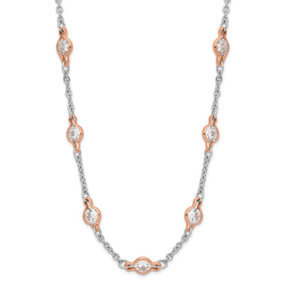 Sterling Silver Cheryl M Rhodium-Plated And Rose Gold-Plated Accent Brilliant-Cut Cz 41 Station 36 Inch Necklace