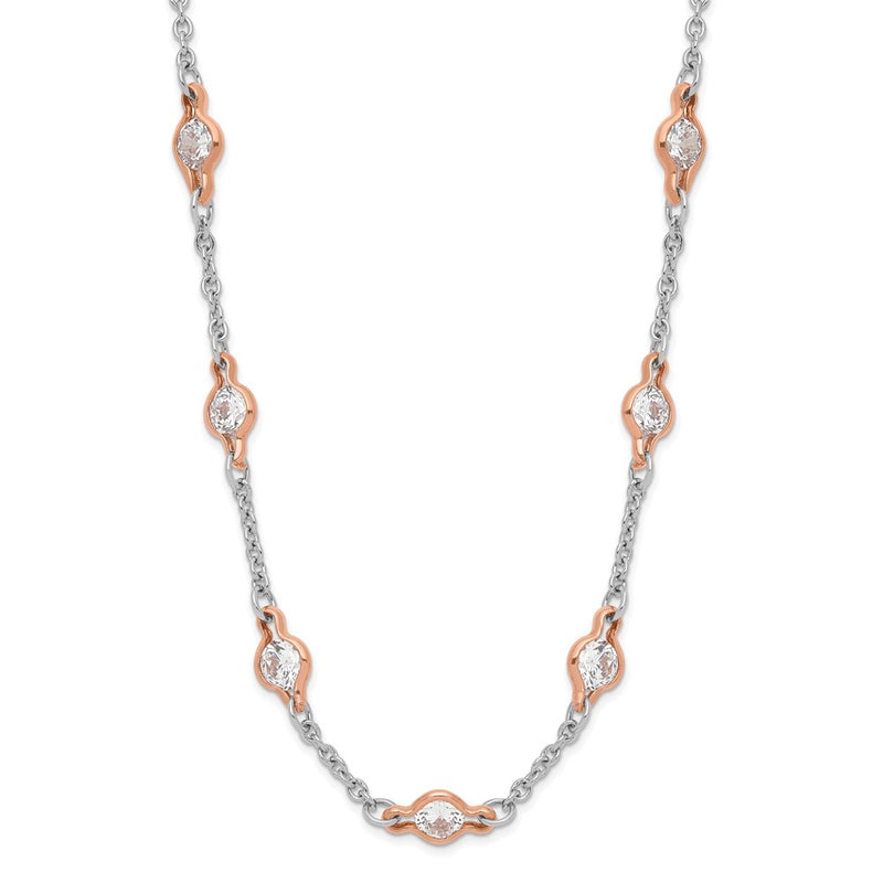 Sterling Silver Cheryl M Rhodium-Plated And Rose Gold-Plated Accent Brilliant-Cut Cz 41 Station 36 Inch Necklace