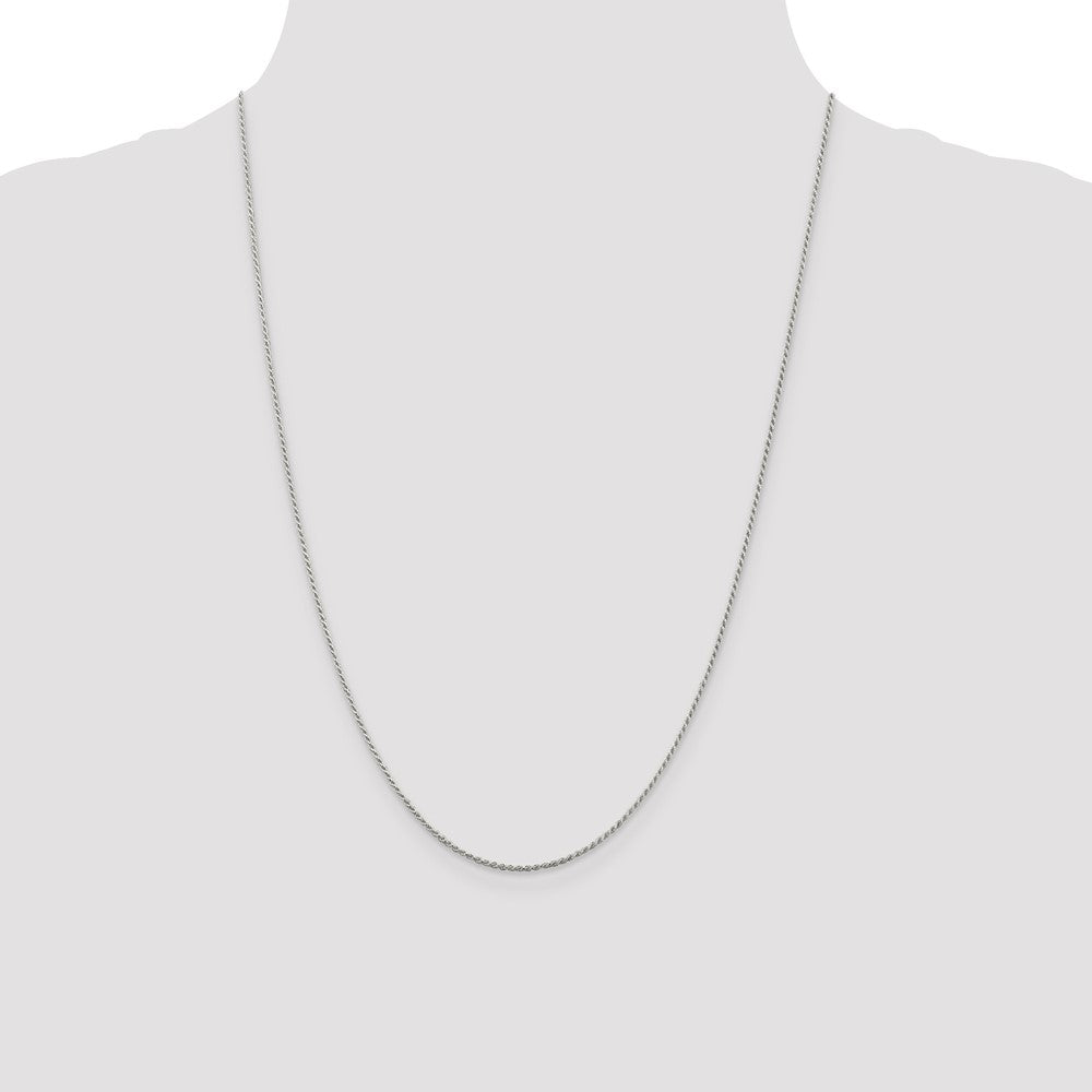 24 Inch Sterling Silver Rhodium-Plated 1.2mm Diamond-Cut Rope Chain Necklace