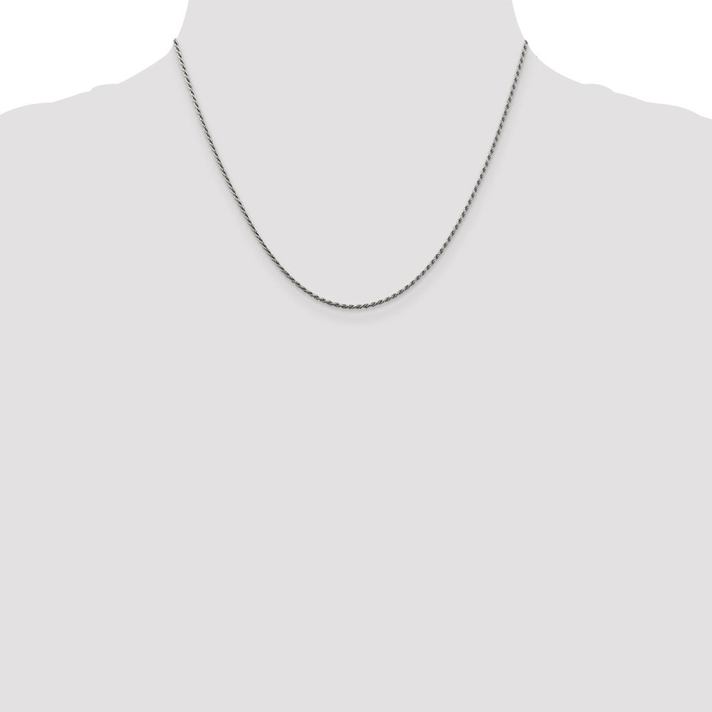 18 Inch Sterling Silver Rhodium-Plated 1.5mm Diamond-Cut Rope Chain Necklace