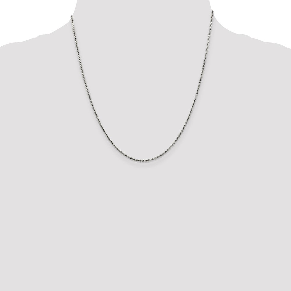 20 Inch Sterling Silver Rhodium-Plated 1.5mm Diamond-Cut Rope Chain Necklace