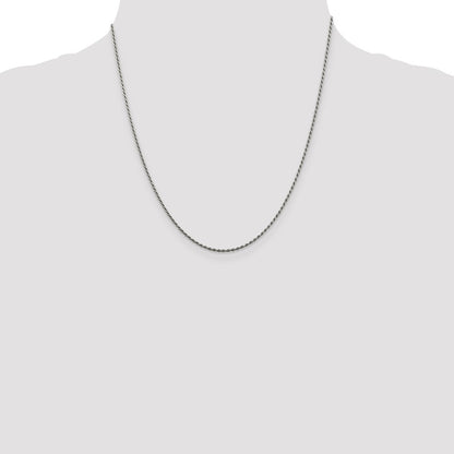 20 Inch Sterling Silver Rhodium-Plated 1.5mm Diamond-Cut Rope Chain Necklace