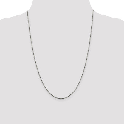 24 Inch Sterling Silver Rhodium-Plated 1.5mm Diamond-Cut Rope Chain Necklace