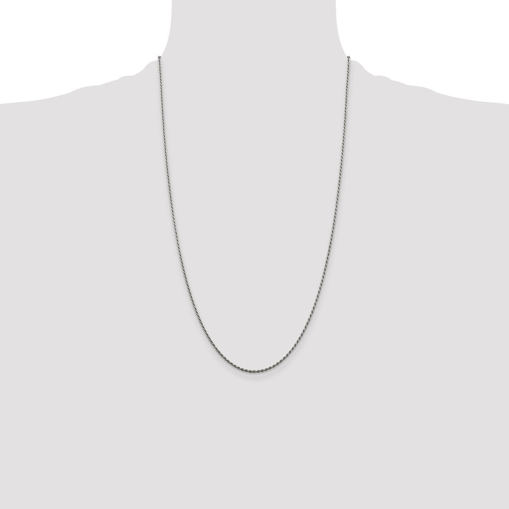 26 Inch Sterling Silver Rhodium-Plated 1.5mm Diamond-Cut Rope Chain Necklace