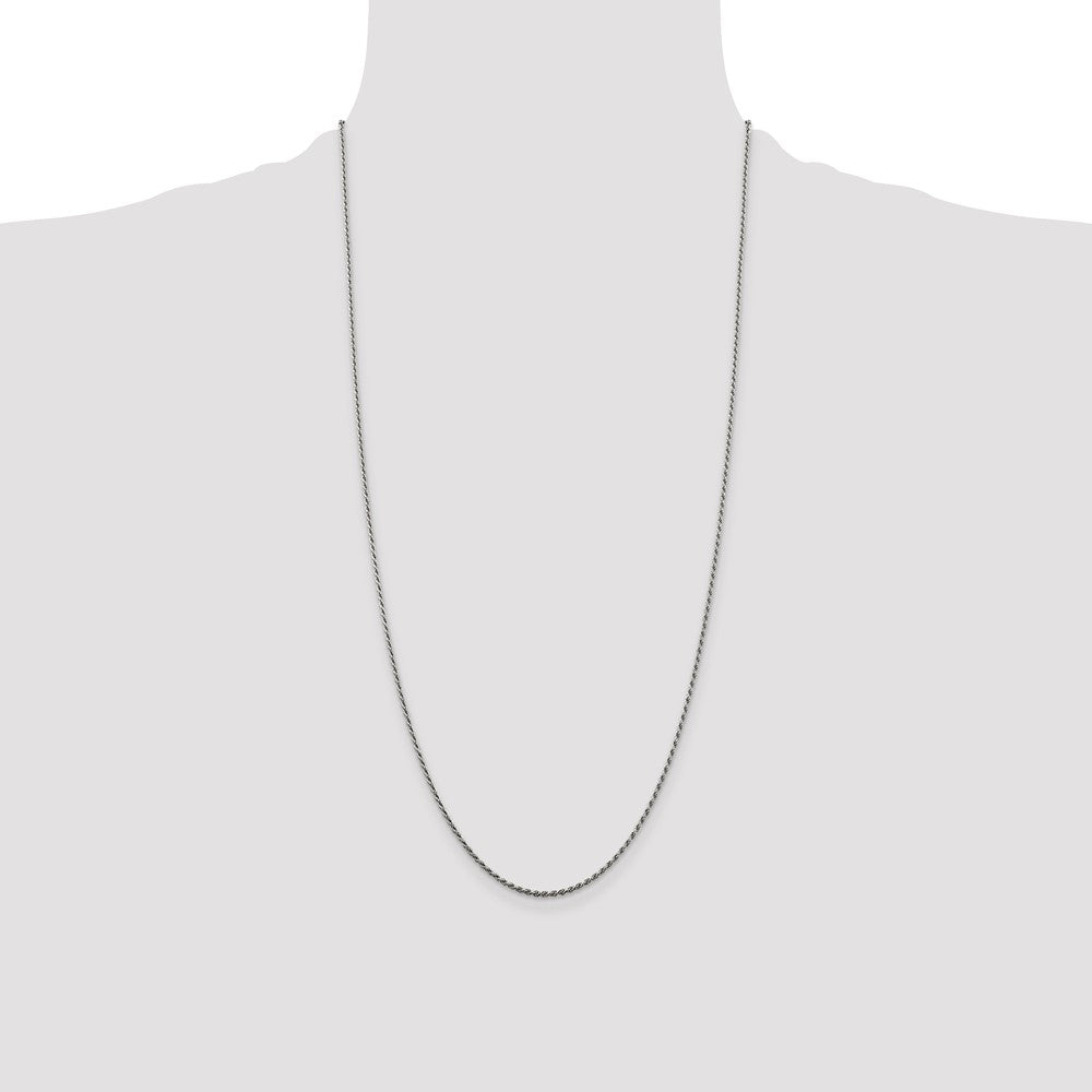 28 Inch Sterling Silver Rhodium-Plated 1.5mm Diamond-Cut Rope Chain Necklace