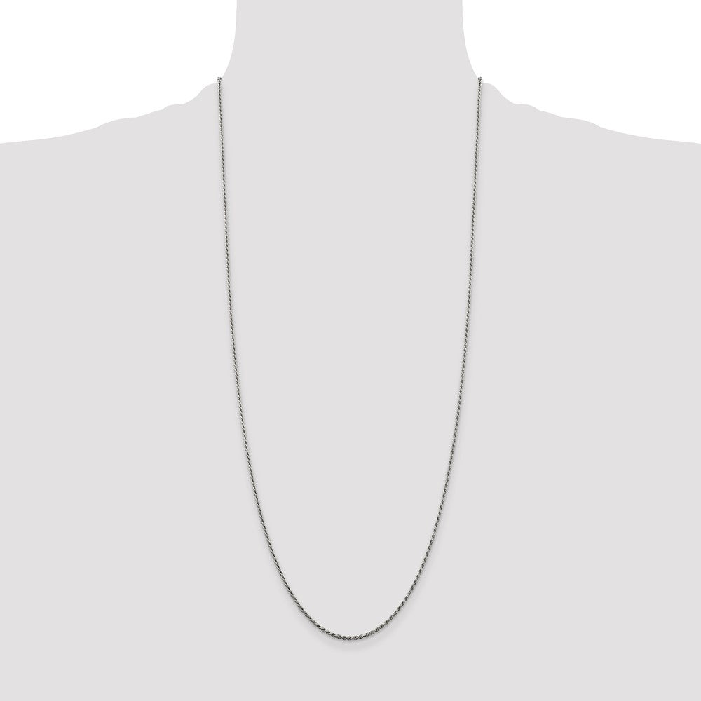 30 Inch Sterling Silver Rhodium-Plated 1.5mm Diamond-Cut Rope Chain Necklace