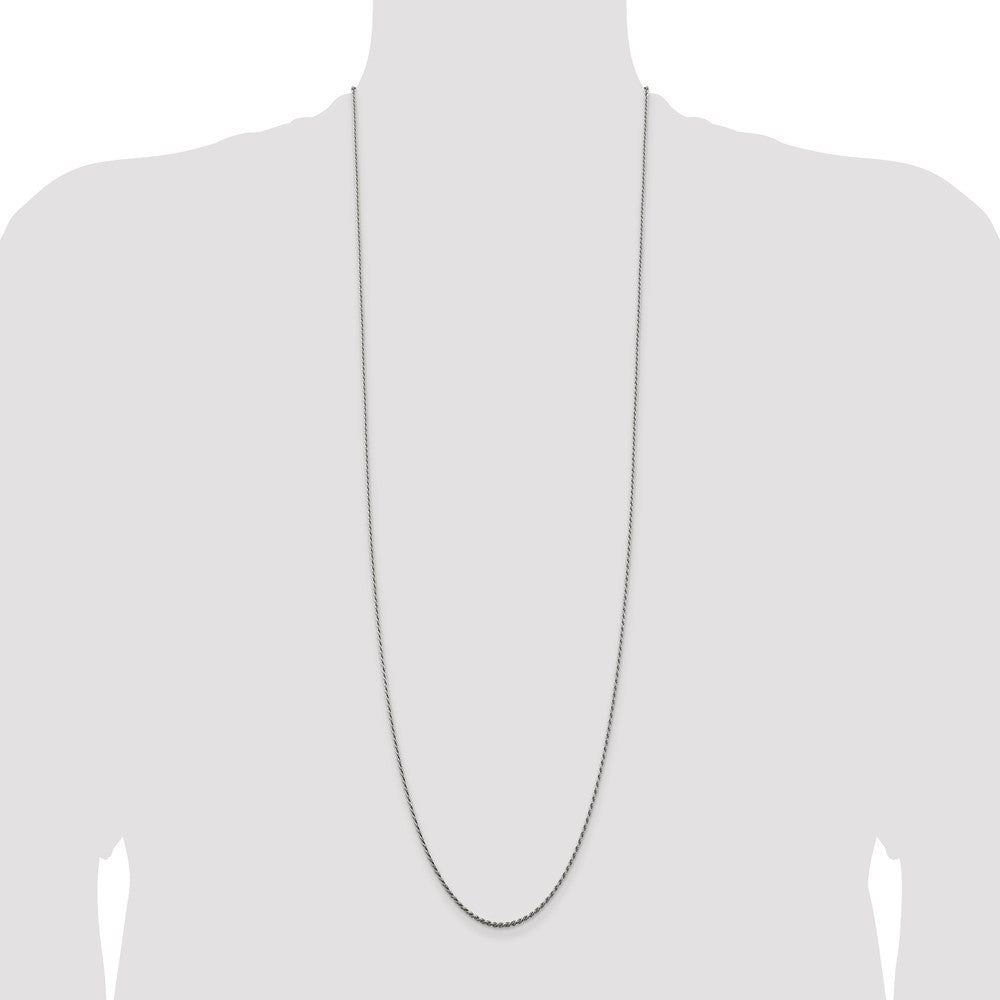 36 Inch Sterling Silver Rhodium-Plated 1.5mm Diamond-Cut Rope Chain Necklace