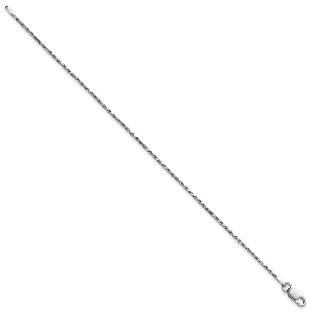 10 Inch Sterling Silver Rhodium-Plated 1.5mm Diamond-Cut Rope Chain Anklet
