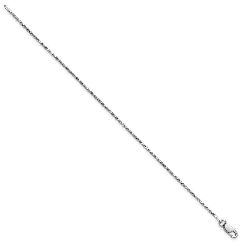 10 Inch Sterling Silver Rhodium-Plated 1.5mm Diamond-Cut Rope Chain Anklet