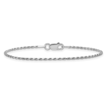 10 Inch Sterling Silver Rhodium-Plated 1.5mm Diamond-Cut Rope Chain Anklet