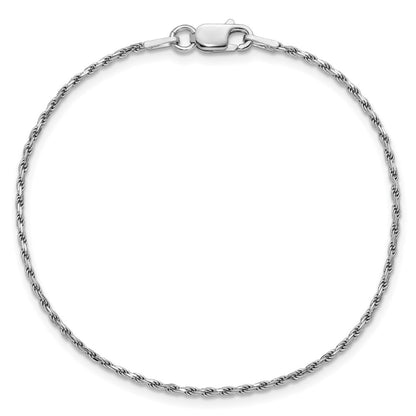 10 Inch Sterling Silver Rhodium-Plated 1.5mm Diamond-Cut Rope Chain Anklet