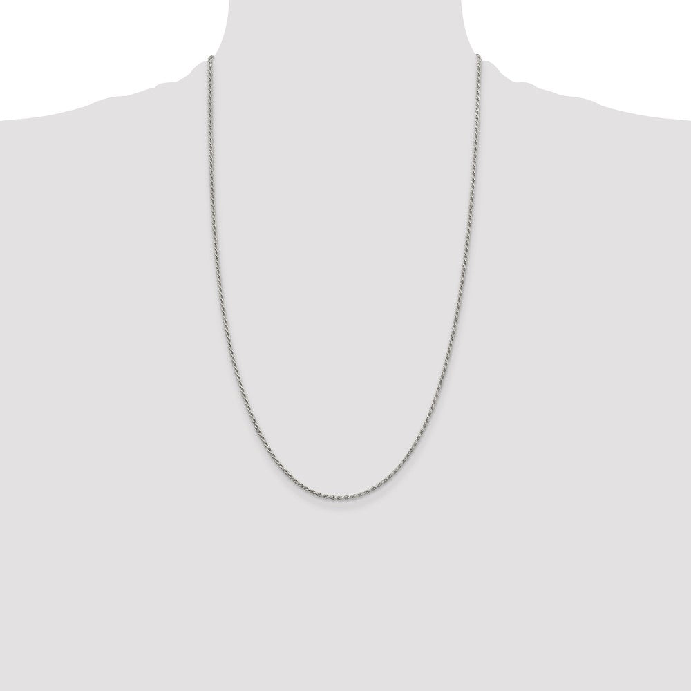26 Inch Sterling Silver 1.7mm Diamond-Cut Rope Chain Necklace