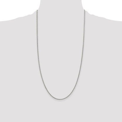 28 Inch Sterling Silver 1.7mm Diamond-Cut Rope Chain Necklace