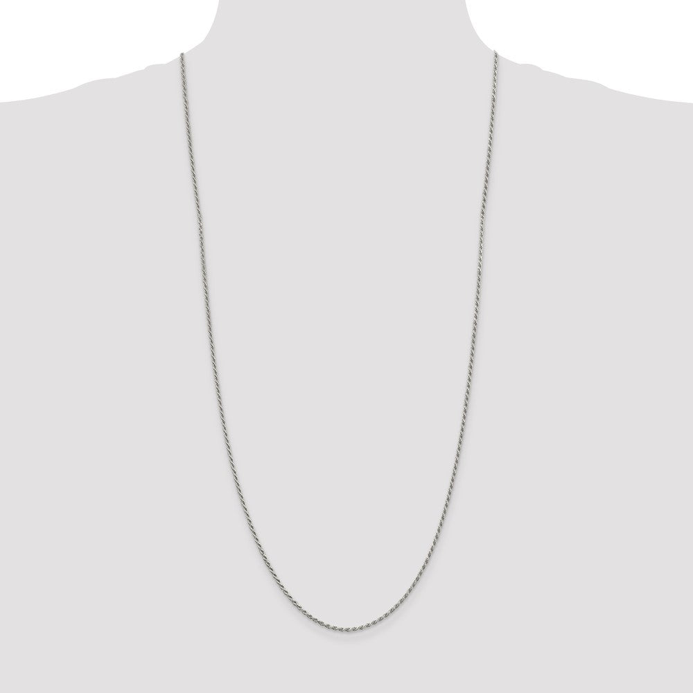 30 Inch Sterling Silver 1.7mm Diamond-Cut Rope Chain Necklace