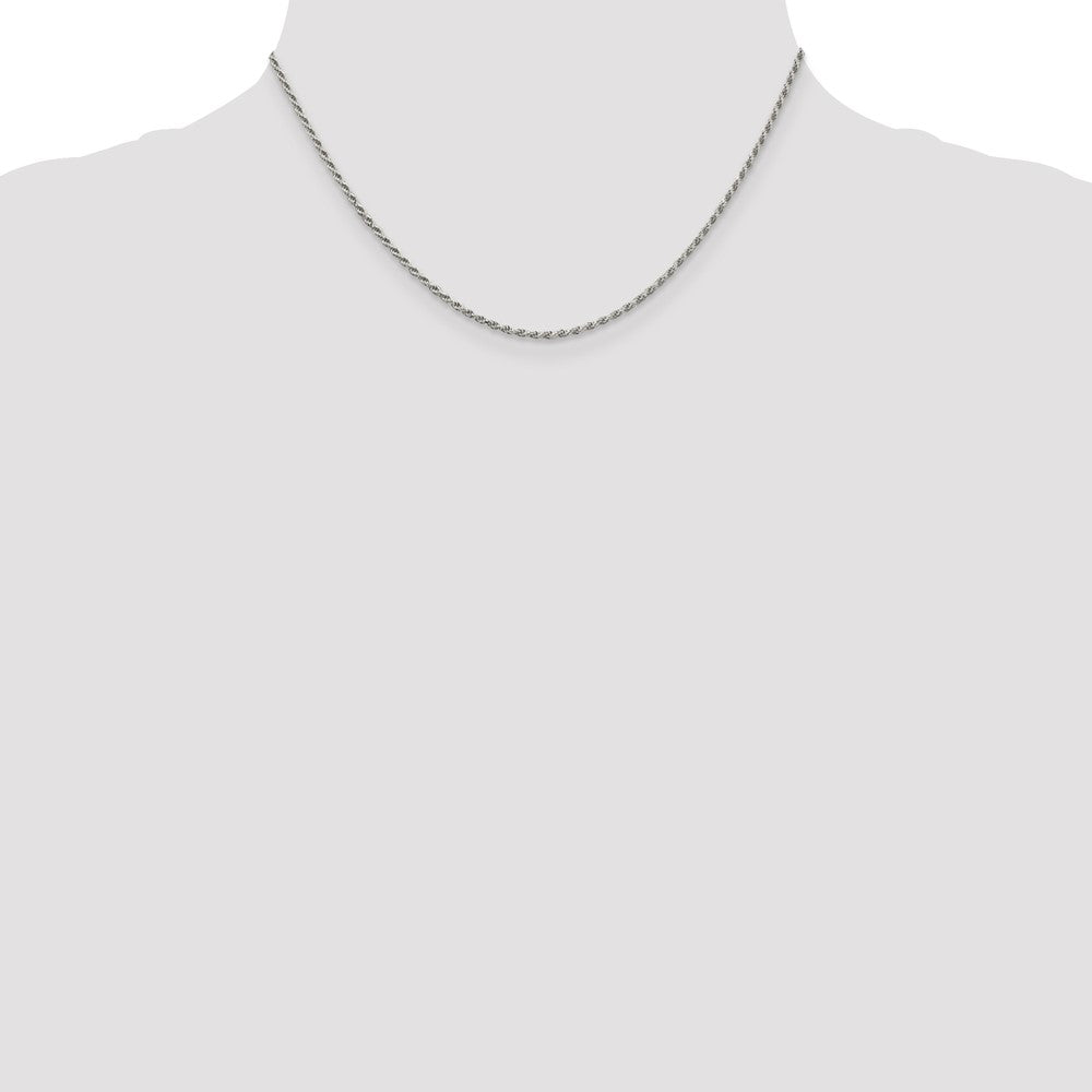 16 Inch Sterling Silver Rhodium-Plated 1.7mm Diamond-Cut Rope Chain Necklace