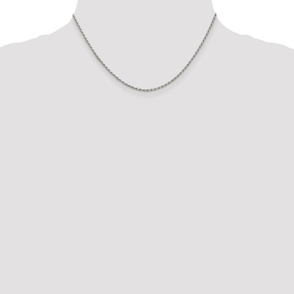 16 Inch Sterling Silver Rhodium-Plated 1.7mm Diamond-Cut Rope Chain Necklace