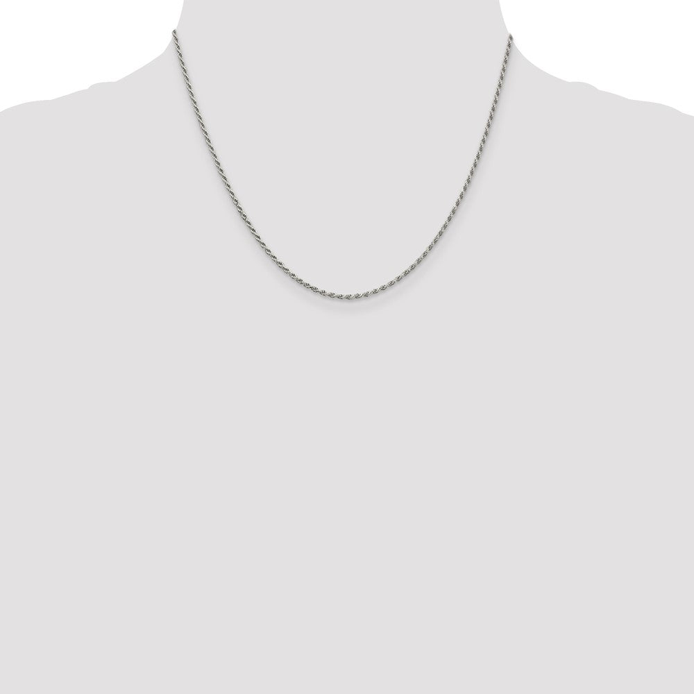 18 Inch Sterling Silver Rhodium-Plated 1.7mm Diamond-Cut Rope Chain W/2In Ext.