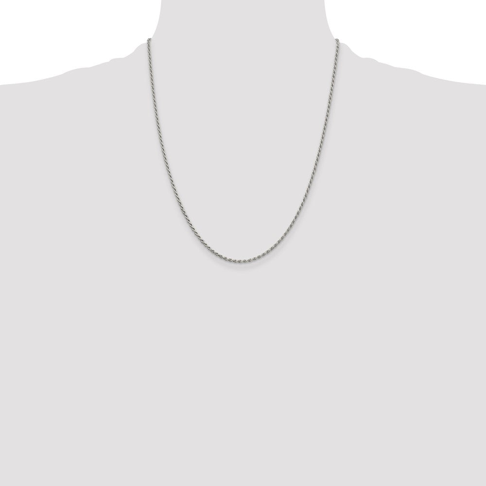 22 Inch Sterling Silver Rhodium-Plated 1.7mm Diamond-Cut Rope Chain W/4In Ext.