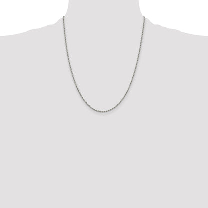 22 Inch Sterling Silver Rhodium-Plated 1.7mm Diamond-Cut Rope Chain W/4In Ext.