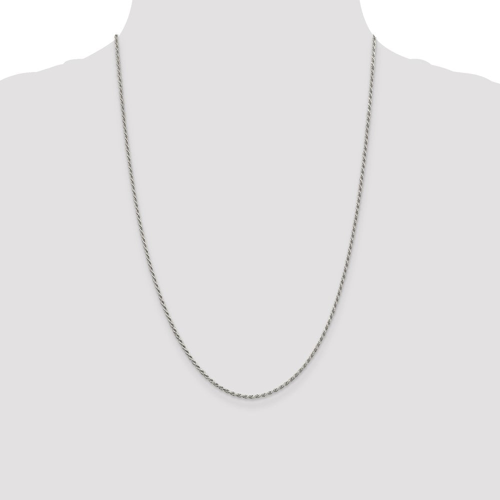 24 Inch Sterling Silver Rhodium-Plated 1.7mm Diamond-Cut Rope Chain Necklace
