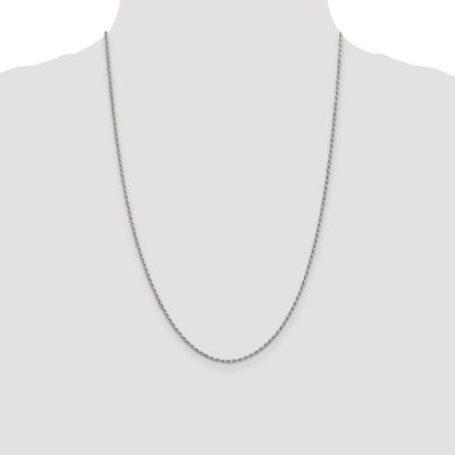 24 Inch Sterling Silver Rhodium-Plated 1.7mm Diamond-Cut Rope Chain Necklace