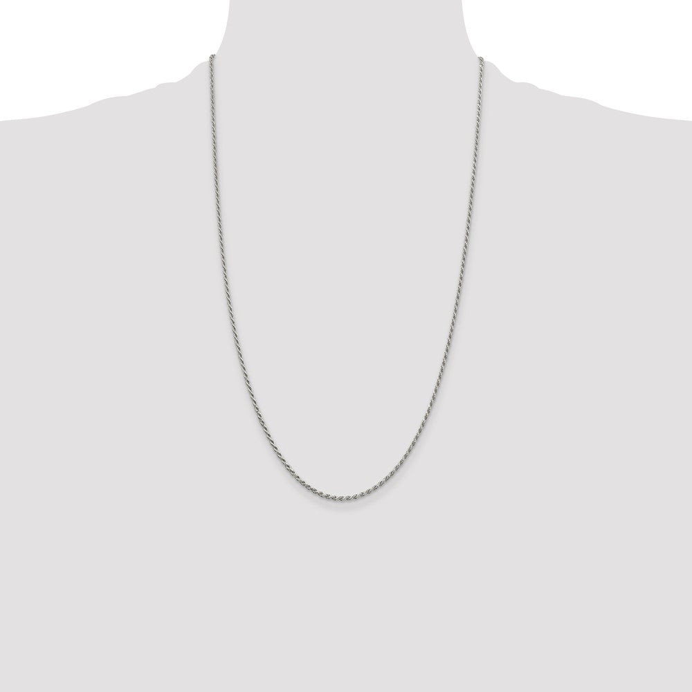 26 Inch Sterling Silver Rhodium-Plated 1.7mm Diamond-Cut Rope Chain Necklace