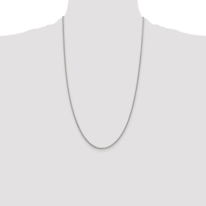 26 Inch Sterling Silver Rhodium-Plated 1.7mm Diamond-Cut Rope Chain Necklace