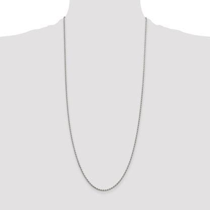30 Inch Sterling Silver Rhodium-Plated 1.7mm Diamond-Cut Rope Chain Necklace