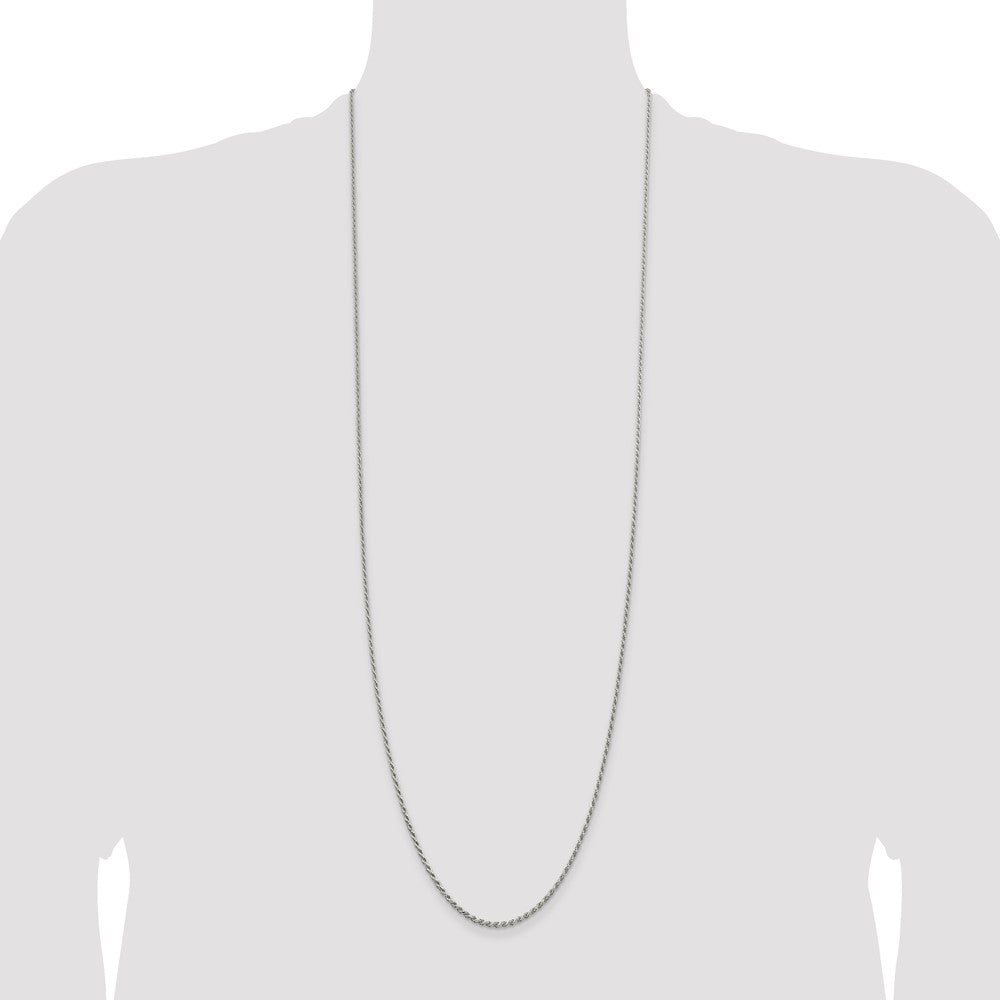36 Inch Sterling Silver Rhodium-Plated 1.7mm Diamond-Cut Rope Chain Necklace