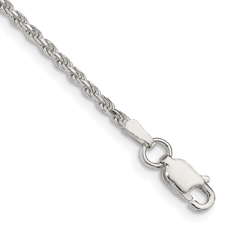 9 Inch Sterling Silver 1.85mm Diamond-Cut Rope Chain Anklet