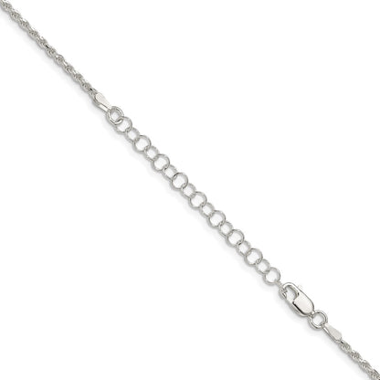 18 Inch Sterling Silver 1.85mm Diamond-Cut Rope Chain W/2In Ext.