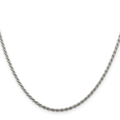 16 Inch Sterling Silver Rhodium-Plated 1.85mm Diamond-Cut Rope Chain Necklace