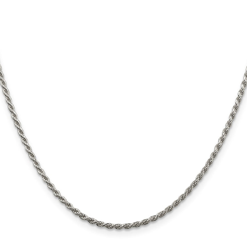 22 Inch Sterling Silver Rhodium-Plated 1.85mm Diamond-Cut Rope Chain Necklace