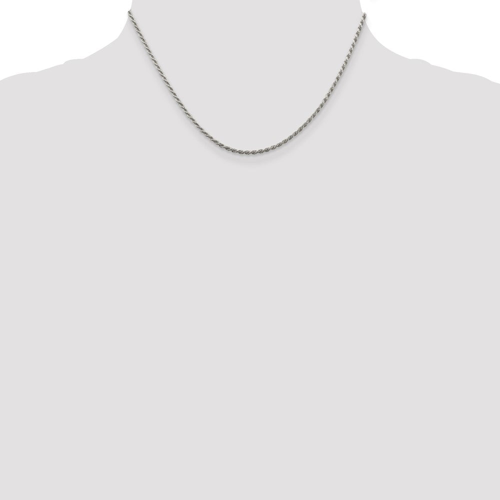 16 Inch Sterling Silver Rhodium-Plated 1.85mm Diamond-Cut Rope Chain Necklace