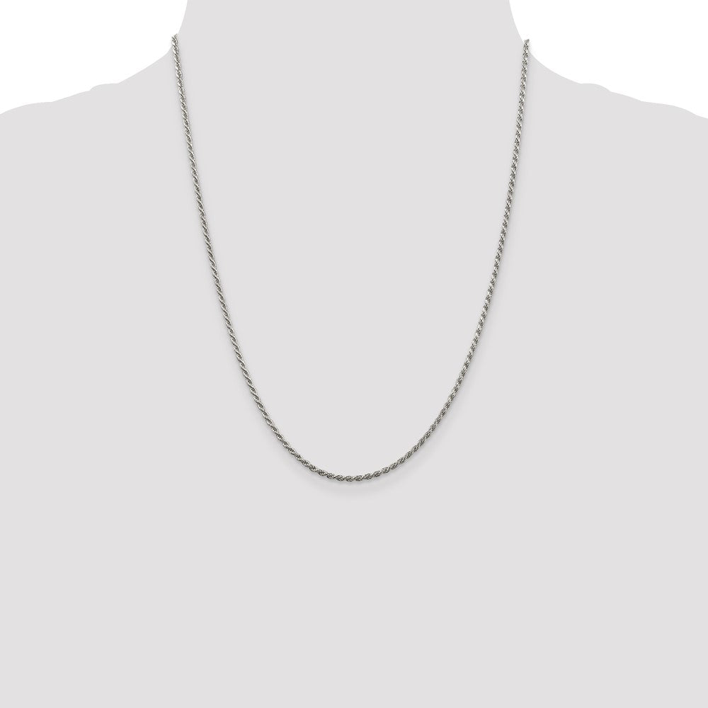 22 Inch Sterling Silver Rhodium-Plated 1.85mm Diamond-Cut Rope Chain Necklace