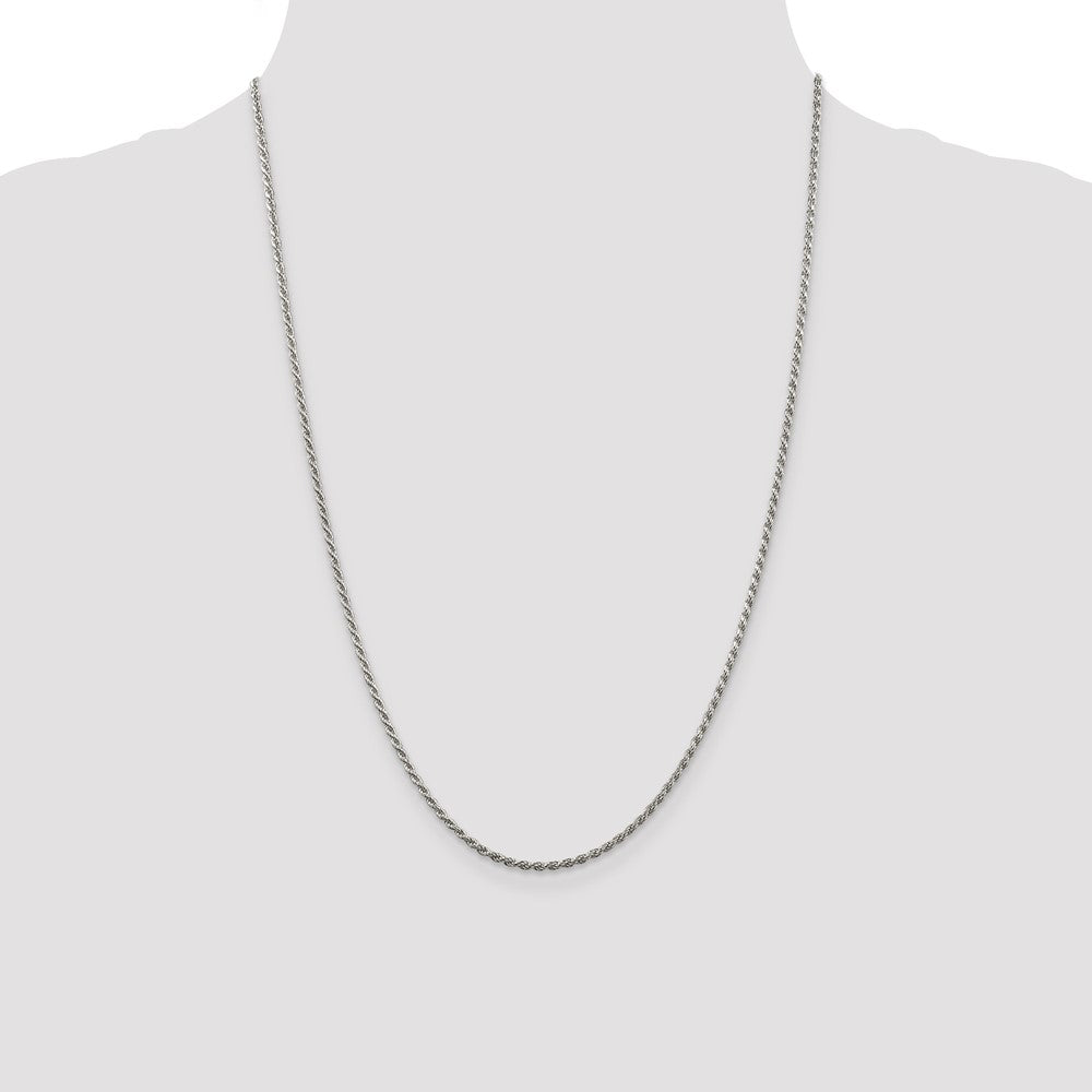 24 Inch Sterling Silver Rhodium-Plated 1.85mm Diamond-Cut Rope Chain Necklace