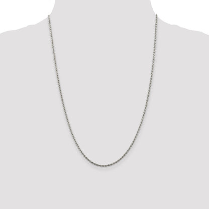 24 Inch Sterling Silver Rhodium-Plated 1.85mm Diamond-Cut Rope Chain Necklace