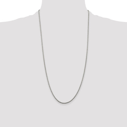 28 Inch Sterling Silver Rhodium-Plated 1.85mm Diamond-Cut Rope Chain Necklace