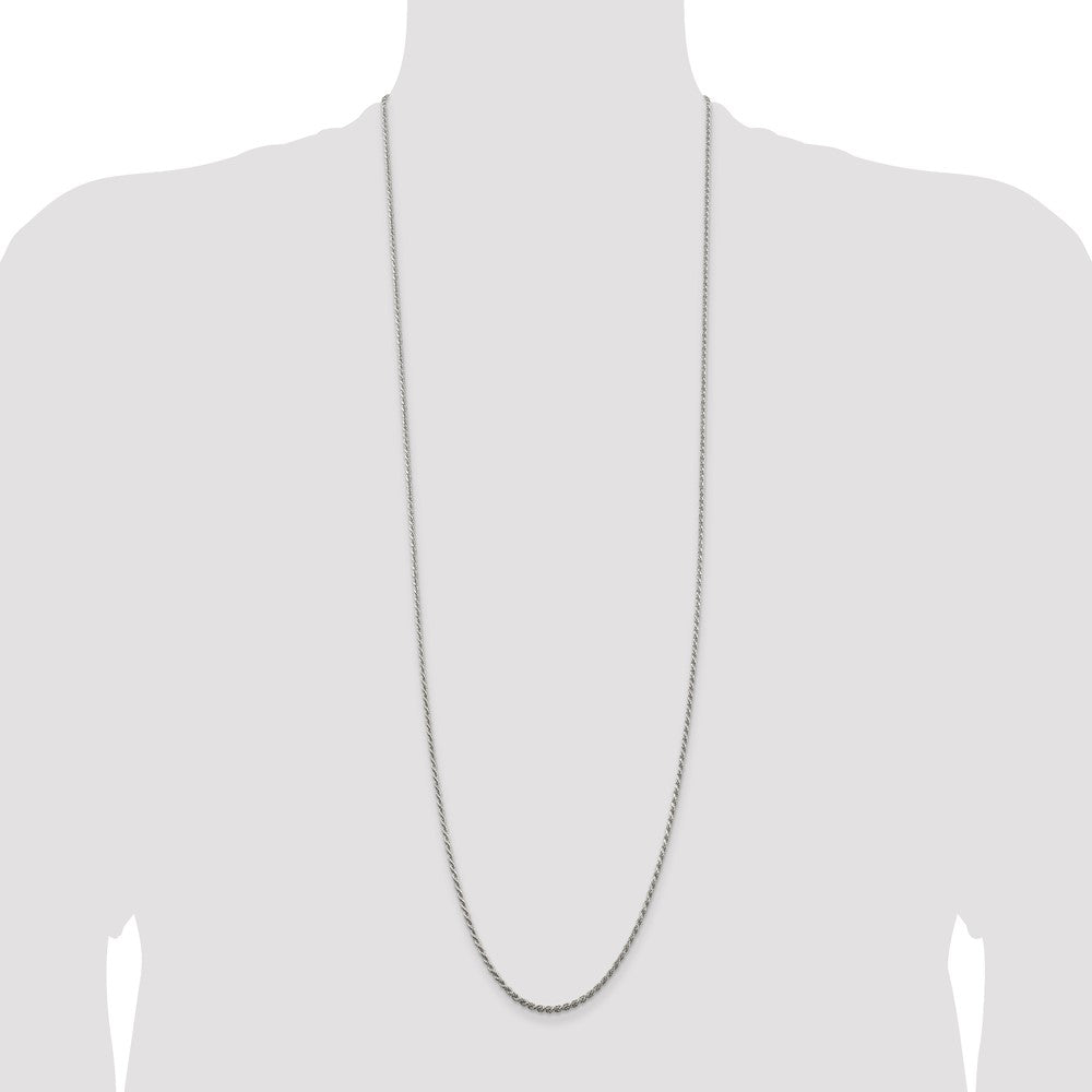 36 Inch Sterling Silver Rhodium-Plated 1.85mm Diamond-Cut Rope Chain Necklace