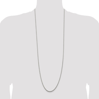 36 Inch Sterling Silver Rhodium-Plated 1.85mm Diamond-Cut Rope Chain Necklace