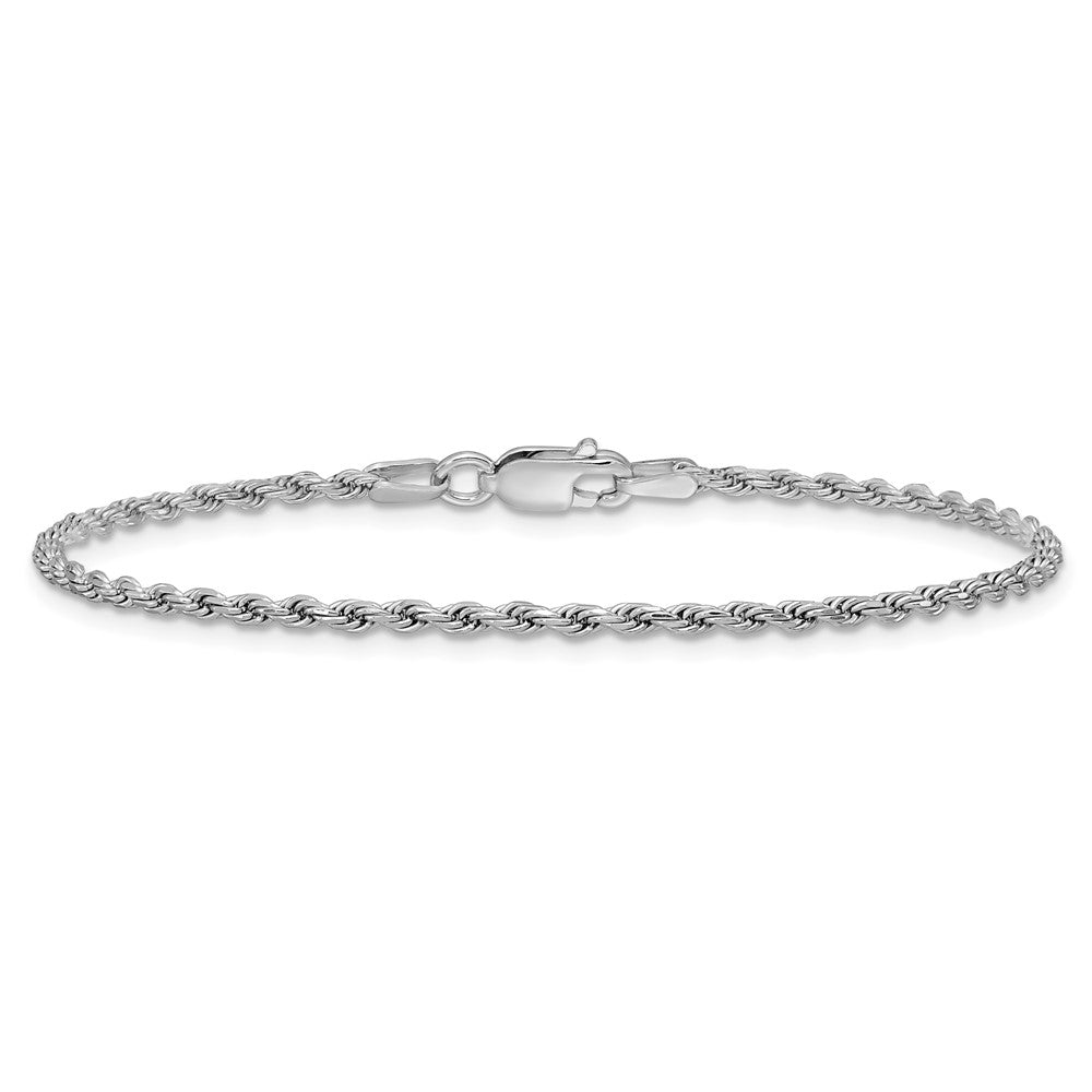 8 Inch Sterling Silver Rhodium-Plated 1.85mm Diamond-Cut Rope Chain Bracelet