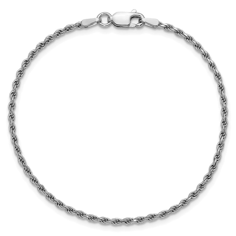 10 Inch Sterling Silver Rhodium-Plated 1.85mm Diamond-Cut Rope Chain Anklet