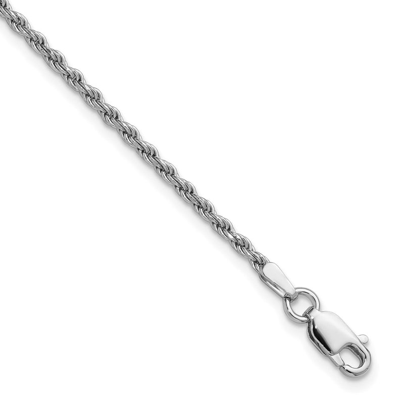 9 Inch Sterling Silver Rhodium-Plated 1.85mm Diamond-Cut Rope Chain Anklet