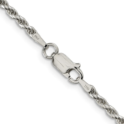 36 Inch Sterling Silver 2.25mm Diamond-Cut Rope Chain Necklace