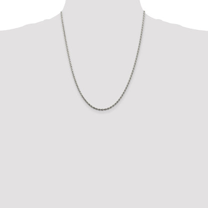 22 Inch Sterling Silver 2.25mm Diamond-Cut Rope Chain W/4In Ext.