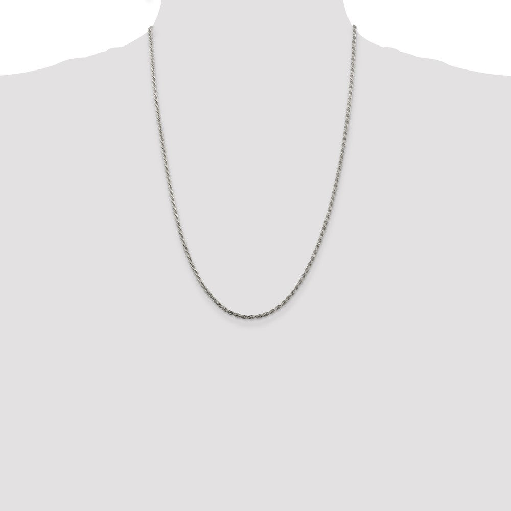 24 Inch Sterling Silver 2.25mm Diamond-Cut Rope Chain Necklace